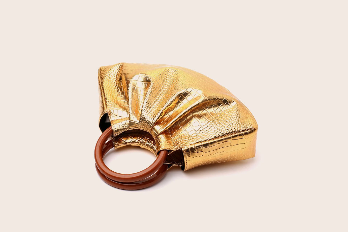 Sac à main doré effet croco anse ronde — Riviera | La Touche