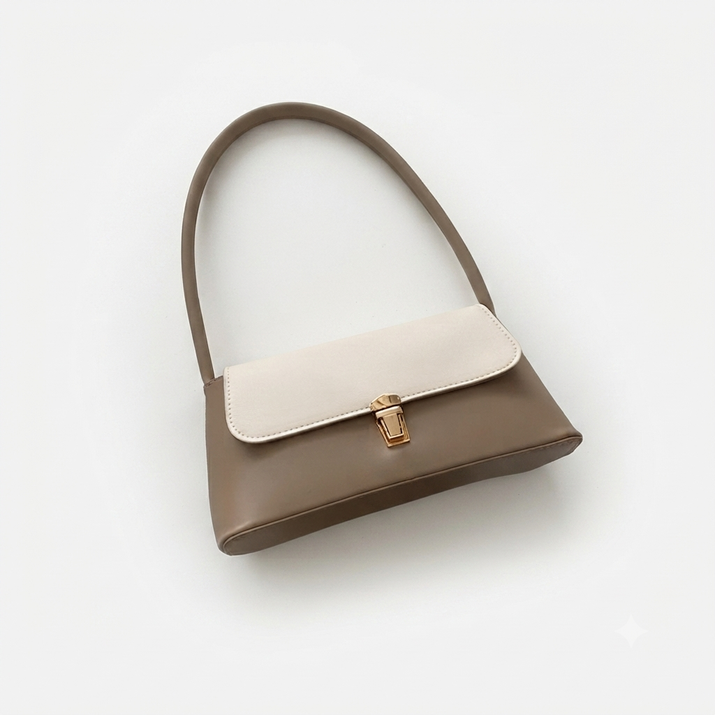 Sac baguette bicolore rouge et crème fermoir doré — Alma | La Touche