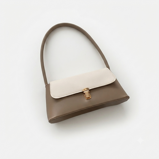 Sac baguette bicolore rouge et crème fermoir doré — Alma | La Touche