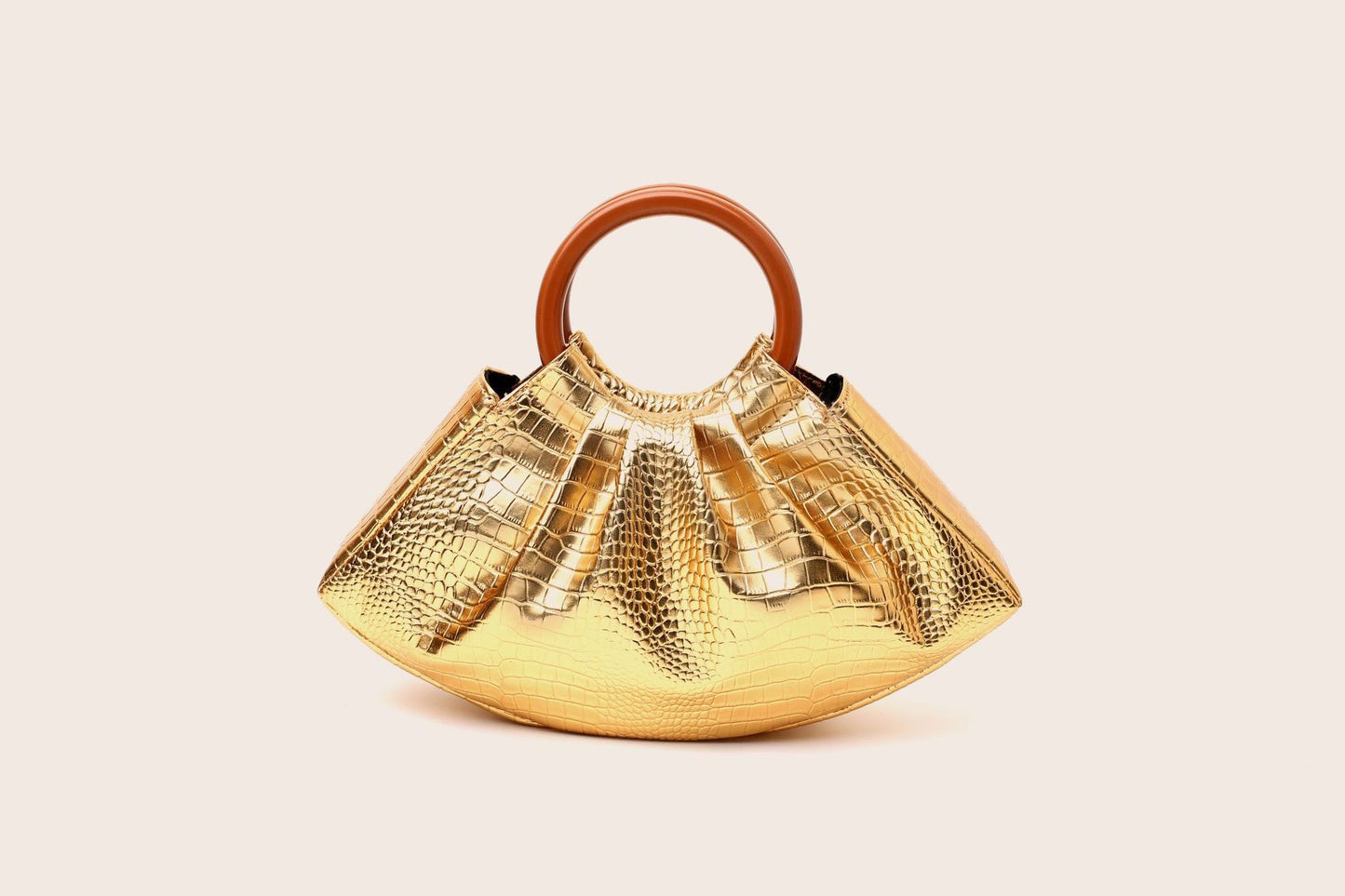 Sac à main doré effet croco anse ronde — Riviera | La Touche